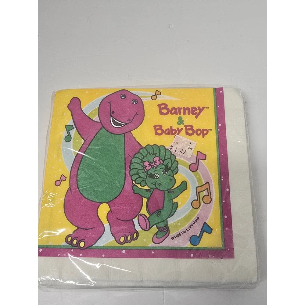 Vintage 1995 Barney and Baby Bop Luncheon Napkins 16ct Unique Sealed